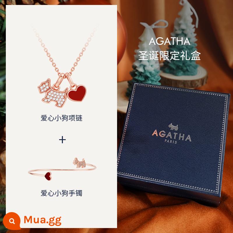 [Phong cách tương tự như Zhang Miaoyi] AGATHA/Aijiasha tình yêu cún con vòng cổ Pháp ánh sáng sang trọng dây chuyền xương đòn - Vòng cổ cún yêu + vòng tay cún yêu