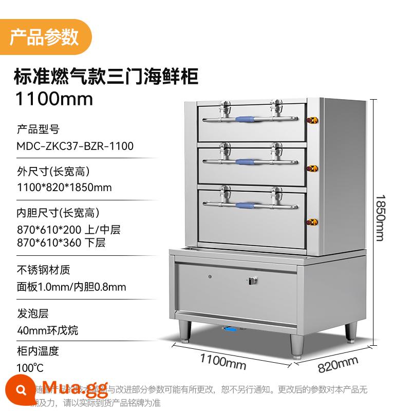 Tủ hấp hải sản ba cửa Chef Mai gia nhiệt điện gas quy mô lớn hộp hấp độc lập 3 tầng tủ hấp điện khách sạn súp hầm - Tủ hải sản 3 cửa loại gas tiêu chuẩn 220V 120W [BZR-1100]