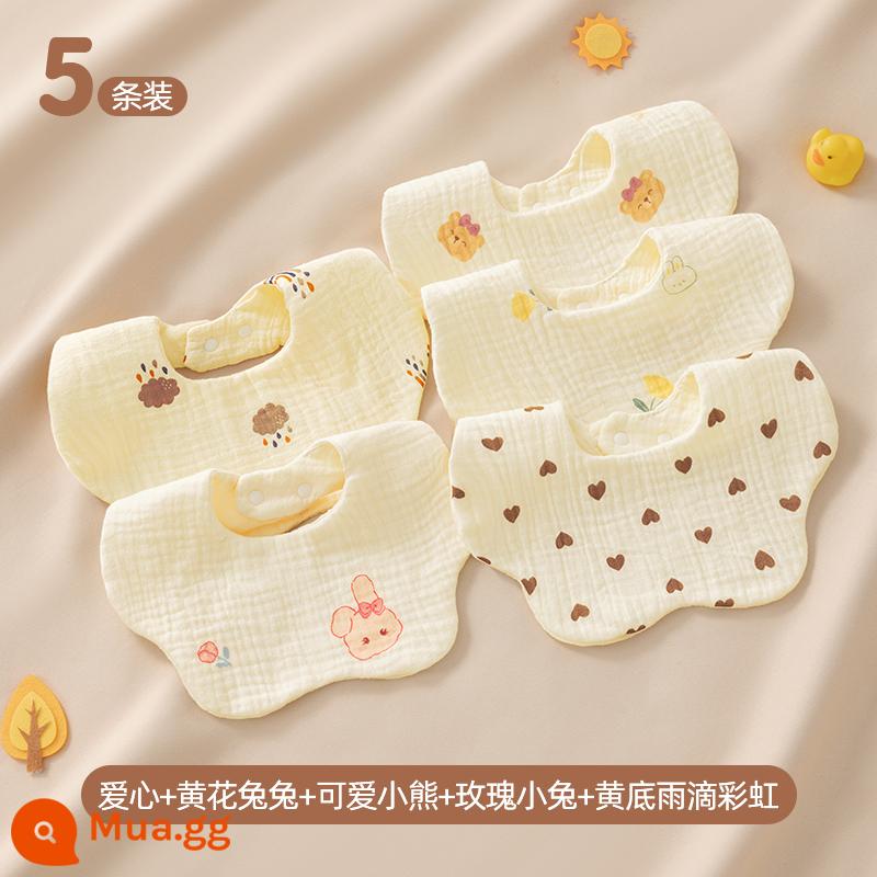 Betis yếm bé mùa thu đông nguyên chất cotton gạc nước bọt khăn ăn bé sơ sinh chống thấm nước chống nhổ nước bọt yếm - Tình yêu + thỏ hoa vàng + gấu nhỏ dễ thương + thỏ hồng + cầu vồng giọt mưa vàng [6 lớp chăm sóc]/5 gói