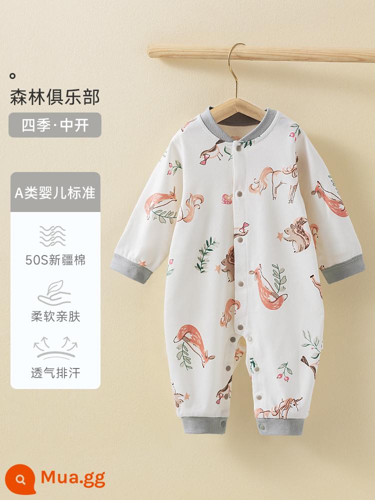 Bộ quần áo trẻ em Bettys mùa xuân và mùa thu áo liền quần sơ sinh cotton nguyên chất áo liền quần bốn mùa bộ đồ ngủ dài tay - câu lạc bộ rừng