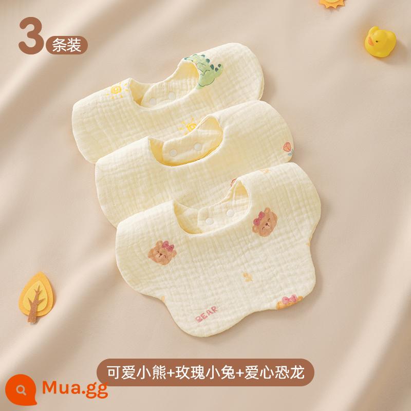 Betis yếm bé mùa thu đông nguyên chất cotton gạc nước bọt khăn ăn bé sơ sinh chống thấm nước chống nhổ nước bọt yếm - Gấu dễ thương + thỏ hồng + khủng long đáng yêu [6 lớp chăm sóc]/3 gói