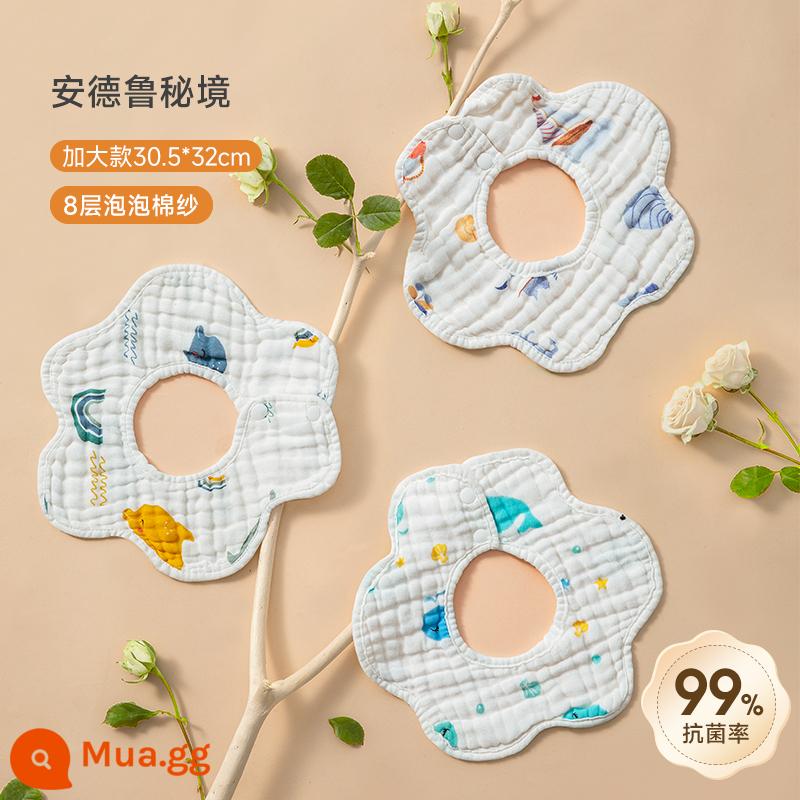 Khăn thấm nước bọt Bettys bé xuân hạ thu đông yếm ăn sơ sinh yếm cotton chống thấm nước chống khạc sữa - Mô hình cực lớn 30,5 * 32cm [dày 8 lớp 3 miếng] Vương quốc bí mật của Andrew