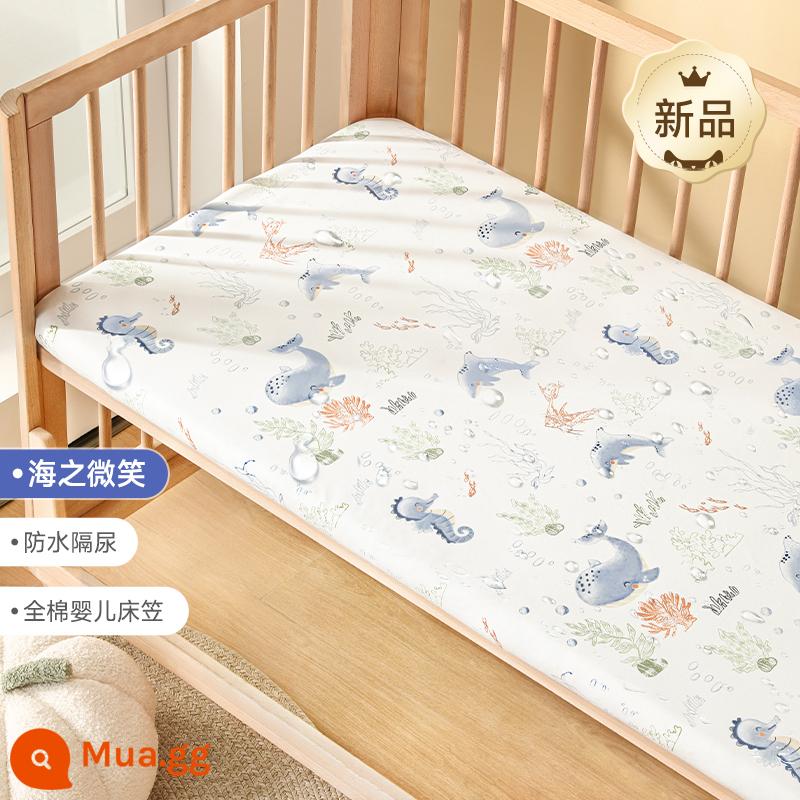 Betex Ga Giường Cho Bé Cotton Nguyên Chất Giường Trẻ Em Chống Thấm Nước Chăn Ga Gối Cho Bé Bé Nước Tiểu Chống Giường Bộ tùy Chỉnh - Smile of the Sea [Nệm bảo vệ nước tiểu không thấm nước] Cotton dệt kim