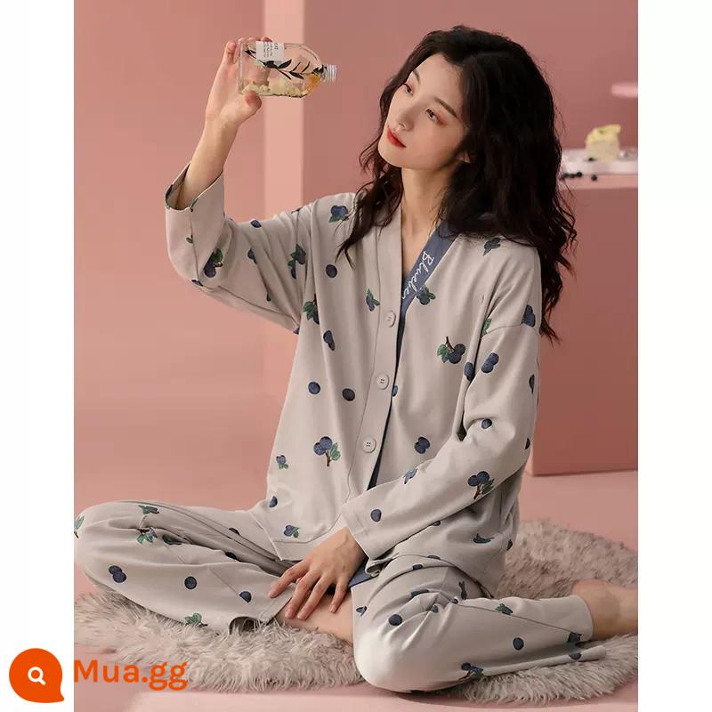 2022 bộ đồ ngủ mới của phụ nữ mùa xuân và mùa thu cotton nguyên chất dài tay giam giữ cardigan kích thước lớn lỏng lẻo phục vụ tại nhà phù hợp với - BL60356 (kiểu thông thường)