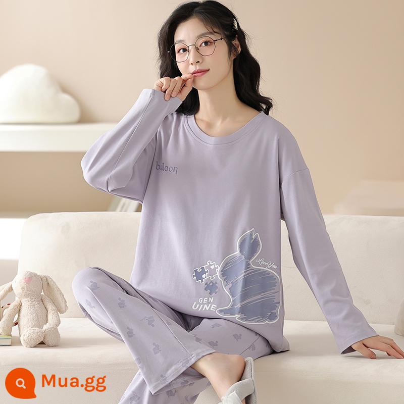 Bộ đồ ngủ nữ phong cách xuân thu 2023 mới cotton dài tay cỡ lớn cotton hè thu đông bộ đồ phục vụ tại nhà - 96591