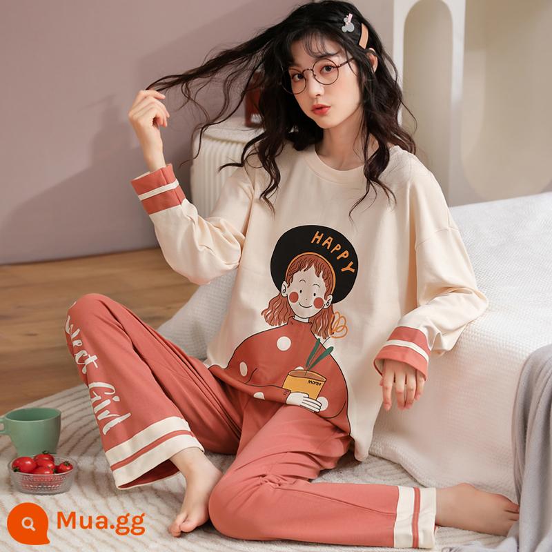 Bộ đồ ngủ nữ phong cách xuân thu 2023 mới cotton dài tay cỡ lớn cotton hè thu đông bộ đồ phục vụ tại nhà - 96263