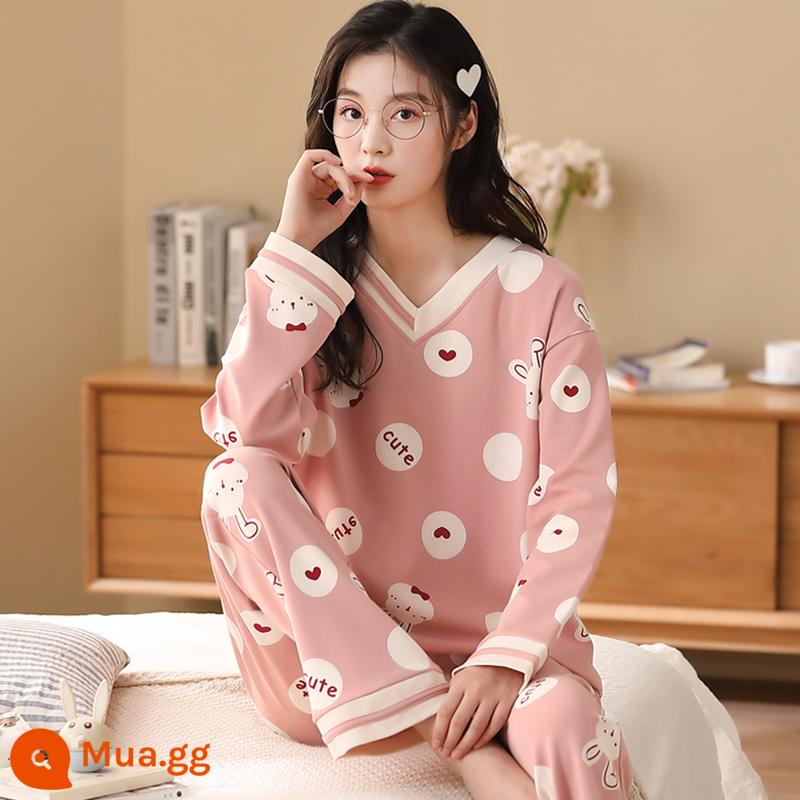 Bộ đồ ngủ nữ phong cách xuân thu 2023 mới cotton dài tay cỡ lớn cotton hè thu đông bộ đồ phục vụ tại nhà - 96390