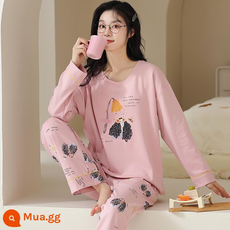 Bộ đồ ngủ nữ phong cách xuân thu 2023 mới cotton dài tay cỡ lớn cotton hè thu đông bộ đồ phục vụ tại nhà - 96601