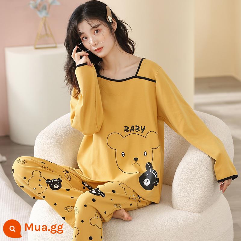 Bộ đồ ngủ nữ phong cách xuân thu 2023 mới cotton dài tay cỡ lớn cotton hè thu đông bộ đồ phục vụ tại nhà - 96362