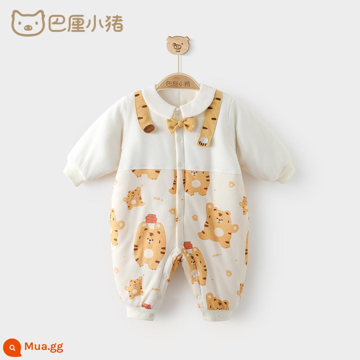 Quần áo trẻ em sơ sinh chần bông áo liền quần mùa thu đông dày cotton ấm quần áo quý ông gió bé rompers rompers - Chú hổ dễ thương đây rồi