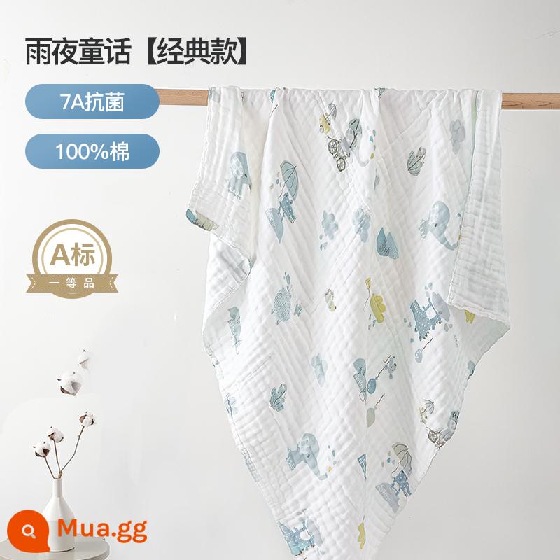 Manxi cho bé gạc tắm cotton sơ sinh bông tắm cho bé có mũ trùm đầu áo tắm trẻ em mùa xuân và mùa thu - Truyện cổ tích đêm mưa