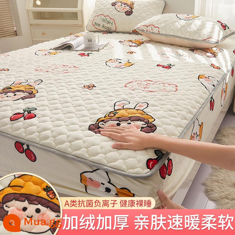 Nhung sữa chần bông trang bị tấm đơn mảnh san hô flannel trải giường mùa đông dày Simmons nệm giường túi trải giường - Cô gái dễ thương [Kháng khuẩn loại A/ấm áp và không rụng lông]