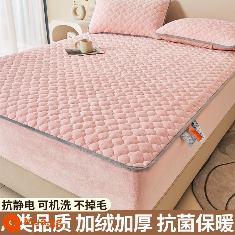 Nhung sữa chần bông trang bị tấm đơn mảnh san hô flannel trải giường mùa đông dày Simmons nệm giường túi trải giường - Phấn nữ tính [Kháng khuẩn loại A/ấm áp và không bong tróc]