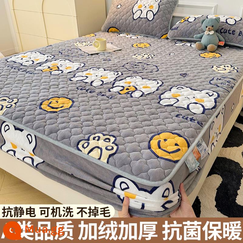 Nhung sữa chần bông trang bị tấm đơn mảnh san hô flannel trải giường mùa đông dày Simmons nệm giường túi trải giường - Gấu Cười [Kháng khuẩn loại A/ấm áp và không rụng lông]