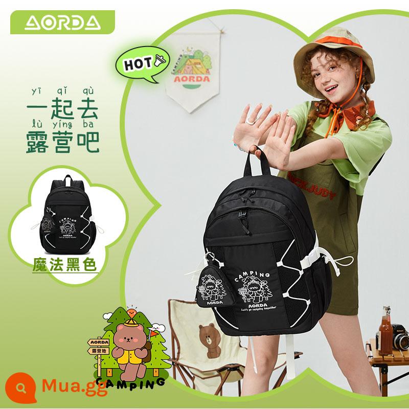 AORDA Nhật Ký Cắm Trại Schoolbag Bé Gái Sinh Viên Đại Học Gấu Thêu Trung Học Cơ Sở Ba Lô Túi Máy Tính - màu đen ma thuật