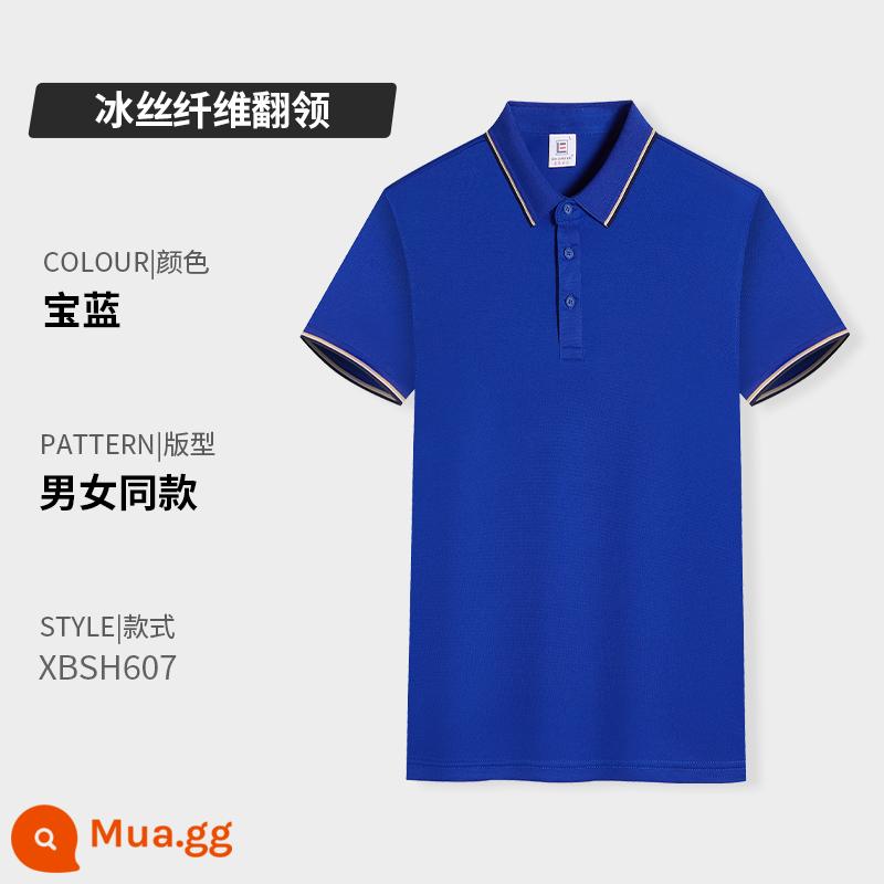 Quần áo công sở có ve áo bằng vải cotton nguyên chất in logo tùy chỉnh áo sơ mi polo khô nhanh dự tiệc công ty Áo sơ mi văn hóa tay ngắn có thêu in - Loại F-sapphire màu xanh