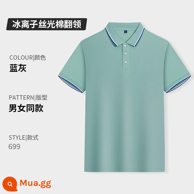 Quần áo công sở có ve áo bằng vải cotton nguyên chất in logo tùy chỉnh áo sơ mi polo khô nhanh dự tiệc công ty Áo sơ mi văn hóa tay ngắn có thêu in - Loại C-xanh xám