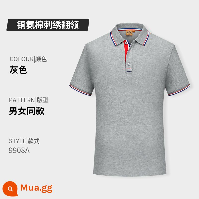 Quần áo công sở có ve áo bằng vải cotton nguyên chất in logo tùy chỉnh áo sơ mi polo khô nhanh dự tiệc công ty Áo sơ mi văn hóa tay ngắn có thêu in - Loại D - xám