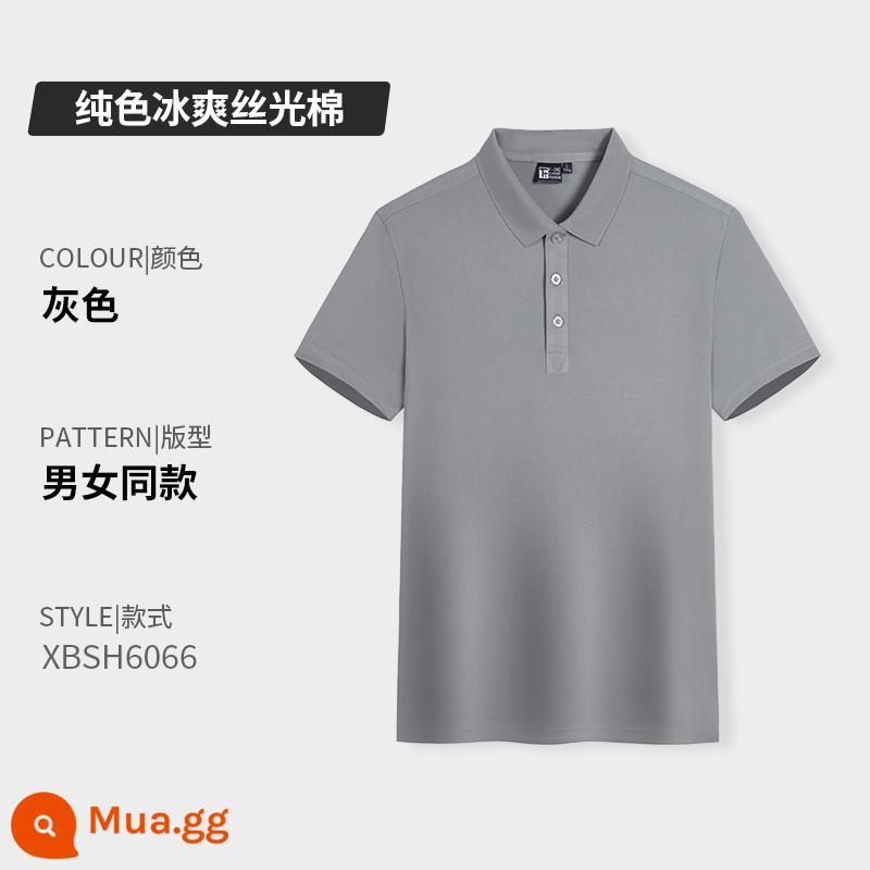 Quần áo công sở có ve áo bằng vải cotton nguyên chất in logo tùy chỉnh áo sơ mi polo khô nhanh dự tiệc công ty Áo sơ mi văn hóa tay ngắn có thêu in - Loại B-màu xám