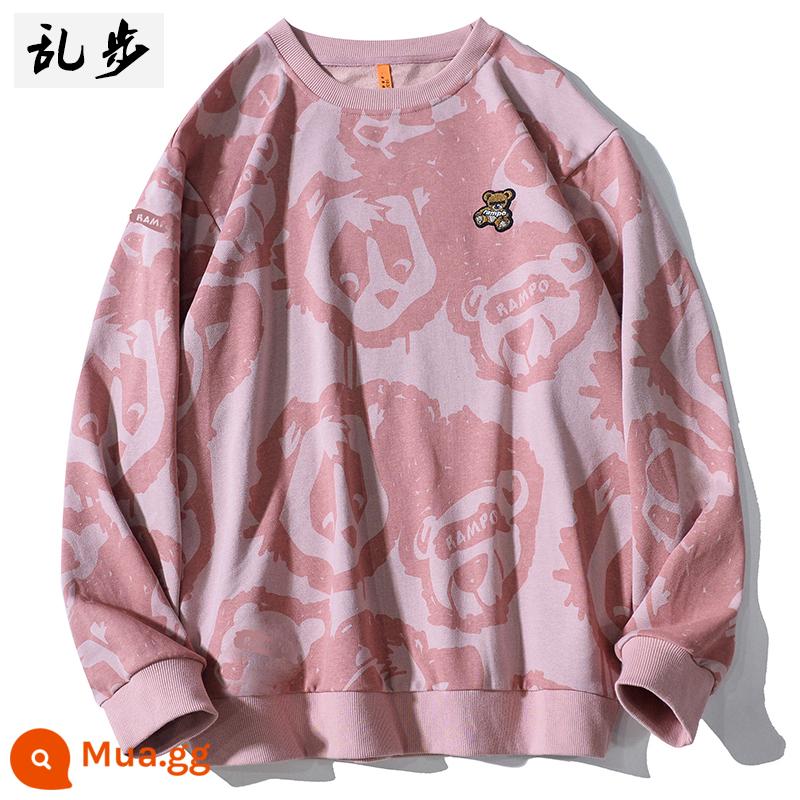 Phiên bản Autumn Hàn Quốc của Harajuku Wind Sweater Men and Women Cartoon Bears Stitching dài -Sleeved t -shirt tròn vòng cổ - WY0733 bột nhung đậm