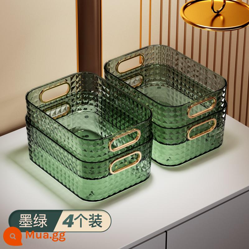 Ánh sáng sang trọng Máy tính để bàn Hộp lưu trữ mỹ phẩm Bàn trang điểm acrylic Mặt nạ Sản phẩm chăm sóc da Bàn cà phê linh tinh Giỏ đựng đồ ăn nhẹ - [Phong Cách Kim Cương] Vàng Xanh Đậm (4 Gói)