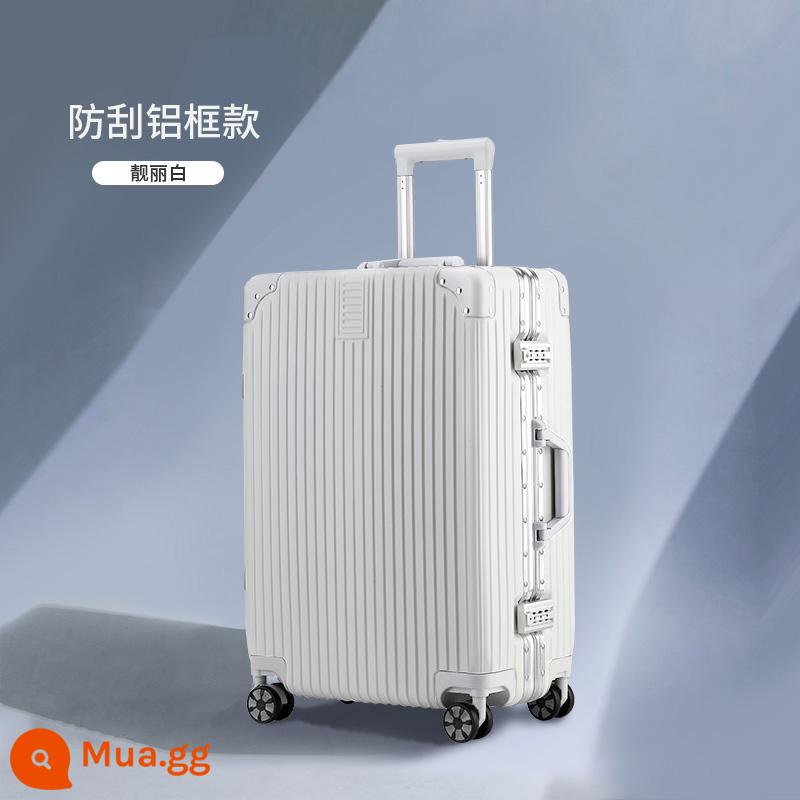 Khung Nhôm Hành Lý Tắt Tiếng Đa Năng Bánh Xe Đẩy Ốp Lưng 24 Inch Nữ Vali Bao Da 20 Mật Khẩu Lên Máy Bay bé Trai - Màu trắng sang trọng [khung nhôm chống xước]