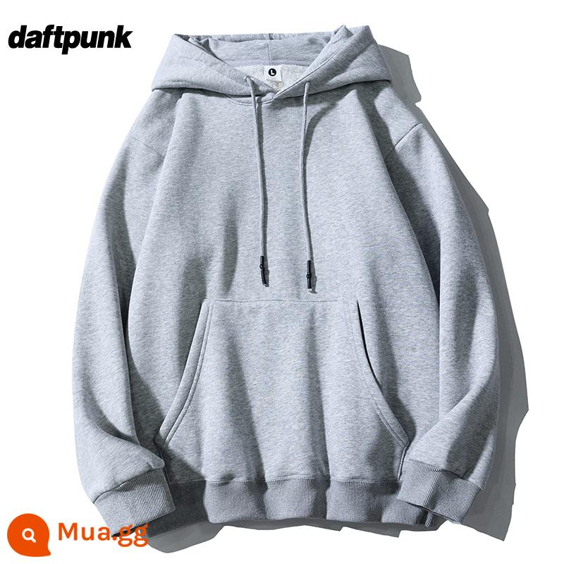 Nặng 500G Không Lông Cừu Mỹ Retro Có Mũ Nam Nữ Đồng Màu Lười Gió Cặp Đôi Áo Hoodie Plus Áo Khoác Nỉ - WY0369 màu xám nhạt