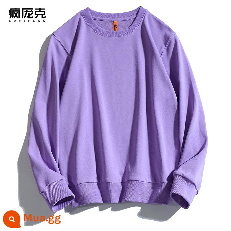 Mùa xuân và mùa thu mới hợp thời trang cotton áo len cơ bản không có mũ của phụ nữ quần áo lớp bên trong dài tay áo khoác nam và nữ áo chui đầu cặp đôi - 111 khoai môn tím