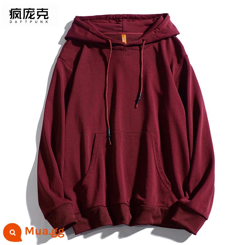 Plus Nhung Cotton Dày Dặn T Áo Hoodie Nữ Hàn Quốc Mới Rời Cổ Đại Học Gió Top Ins Màu Chui Đầu nam - Rượu vang đỏ 999-không nhung