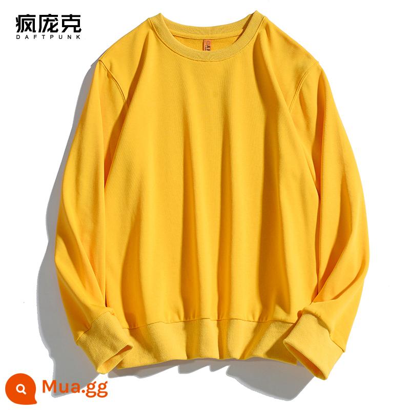 Màu trơn cổ tròn dài tay cotton dày T thời trang mùa thu mới dành cho nam và nữ phiên bản Hàn Quốc dáng rộng sang trọng phù hợp với tất cả các loại áo khoác mùa xuân - 111 quả trứng vàng