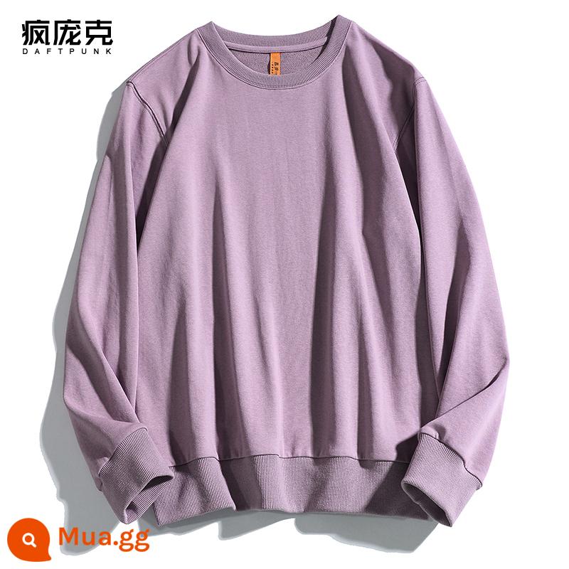 Mùa xuân và mùa thu mới hợp thời trang cotton áo len cơ bản không có mũ của phụ nữ quần áo lớp bên trong dài tay áo khoác nam và nữ áo chui đầu cặp đôi - 111 màu tím khói