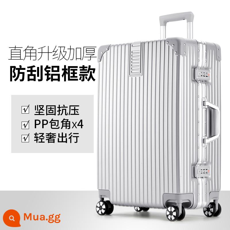 Vỏ xe đẩy bánh xe đa năng vali vali nữ mạnh mẽ và bền 20 inch lên máy bay nam mật khẩu bao da dung tích lớn - Khung nhôm dày chống xước nâng cấp góc phải-màu bạc sang trọng