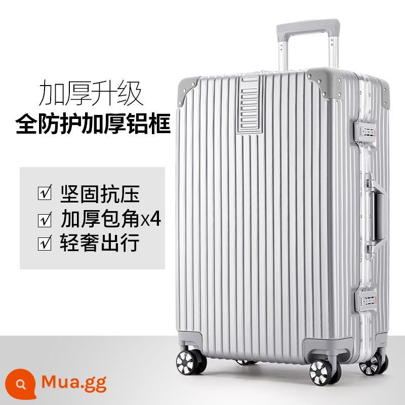 Vỏ xe đẩy bánh xe đa năng vali vali nữ mạnh mẽ và bền 20 inch lên máy bay nam mật khẩu bao da dung tích lớn - Khung nhôm bảo vệ hoàn toàn được nâng cấp dày hơn - màu bạc sang trọng