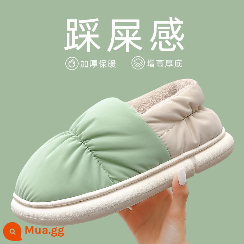 Bước lên dép cotton shit phụ nữ Mùa thu và mùa đông gia đình dày của túi nhung ấm áp túi phồng và giày cày không thấm nước - xanh nhạt [đơn giản]