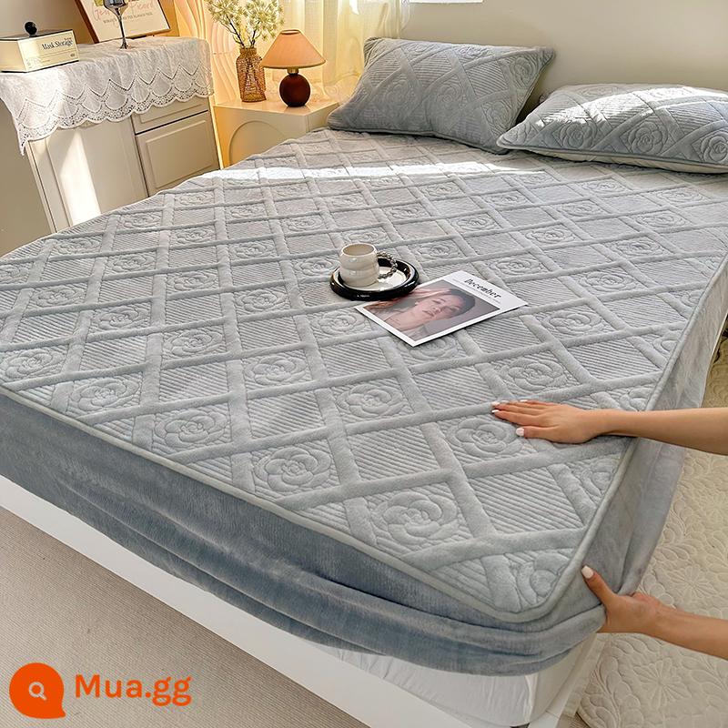 Nhung sữa chần bông trang bị tấm đơn dày ấm flannel san hô nhung Simmons bảo vệ nệm đồng màu trải giường - quý ông màu xám