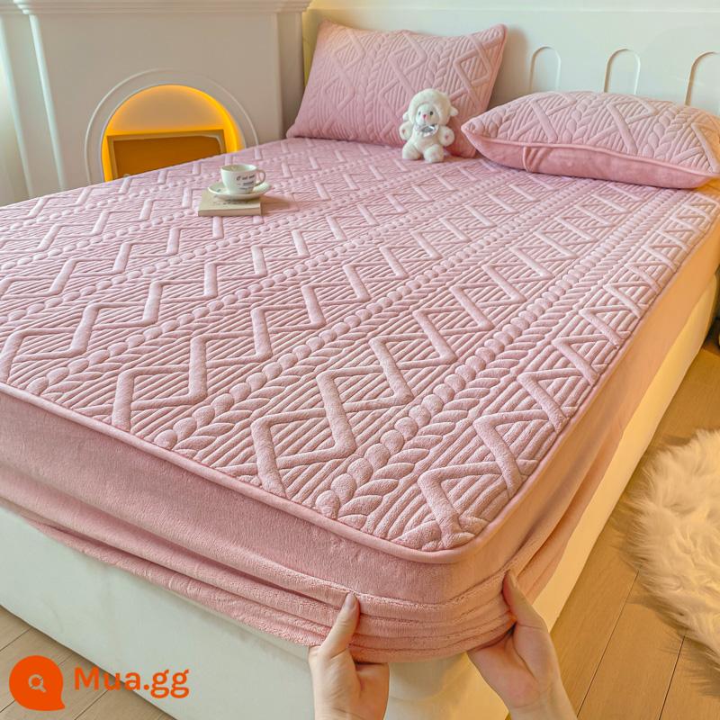 Nhung sữa chần bông trang bị tấm đơn dày ấm flannel san hô nhung Simmons bảo vệ nệm đồng màu trải giường - Aurag - hồng nhạt