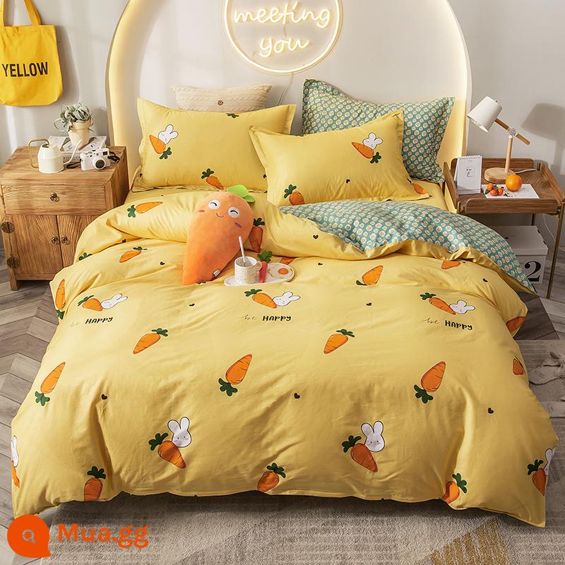 Vỏ chăn đơn mảnh cotton nguyên chất đơn 1.5m1.8m giường đôi 200x230 ký túc xá sinh viên cotton vỏ chăn mùa xuân và mùa thu - Thỏ cà rốt màu vàng