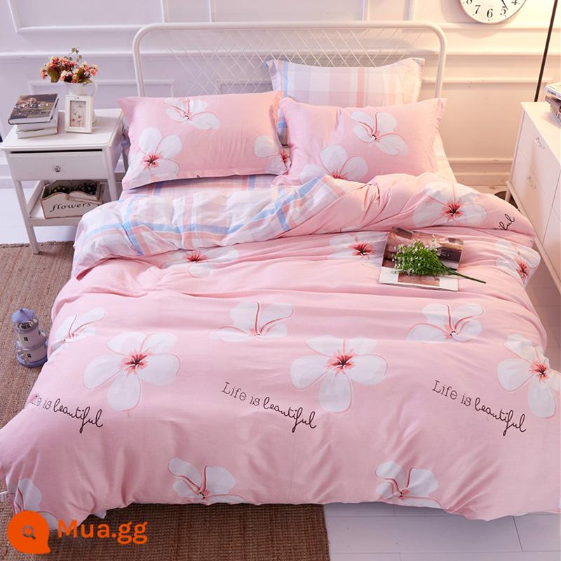 Vỏ chăn đơn mảnh cotton nguyên chất đơn 1.5m1.8m giường đôi 200x230 ký túc xá sinh viên cotton vỏ chăn mùa xuân và mùa thu - Hạnh phúc màu hồng