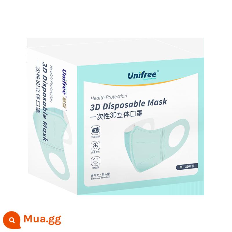 mặt nạ unifree ba lớp mỏng thoáng khí dùng một lần vải tan chảy màu trắng 3d mặt nạ ba chiều bảo vệ miệng và mũi người lớn - Gói 30 miếng tiêu chuẩn doanh nghiệp [Mã Green-M]