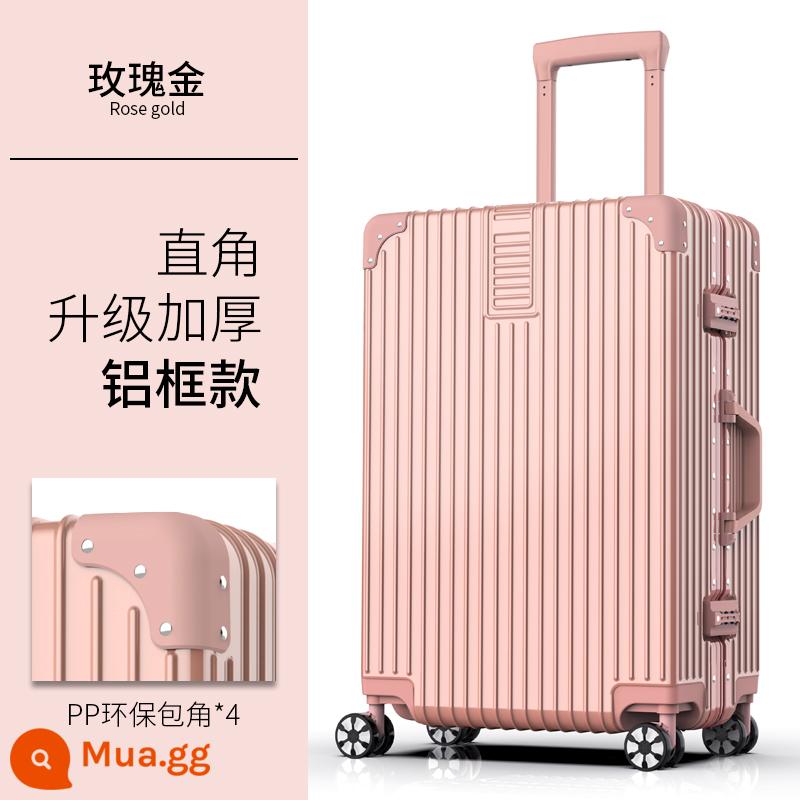 Vali nam xe đẩy sức chứa lớn 28 vali bánh xe đa năng nữ 20 bao da mật khẩu bền đẹp 24 inch - Khung nhôm dày được nâng cấp góc phải-Vàng hồng