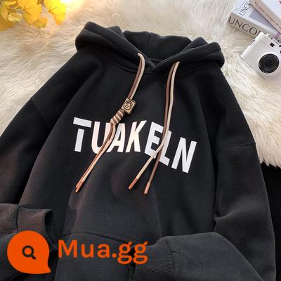 Sang trọng dày hoodie nam nặng 540g oversize dạo phố cao cấp mùa thu đông cho bé bé nhung bạc cáo nhung - QM560-đen cộng với nhung