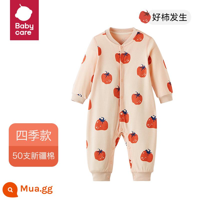 áo liền quần babycare cotton thoải mái quần áo sơ sinh mùa xuân và mùa hè áo liền quần dài tay áo liền quần cotton cho bé - [Hồng tốt xảy ra] Hồng ngọt bông đỏ nguyên chất (mở giữa)