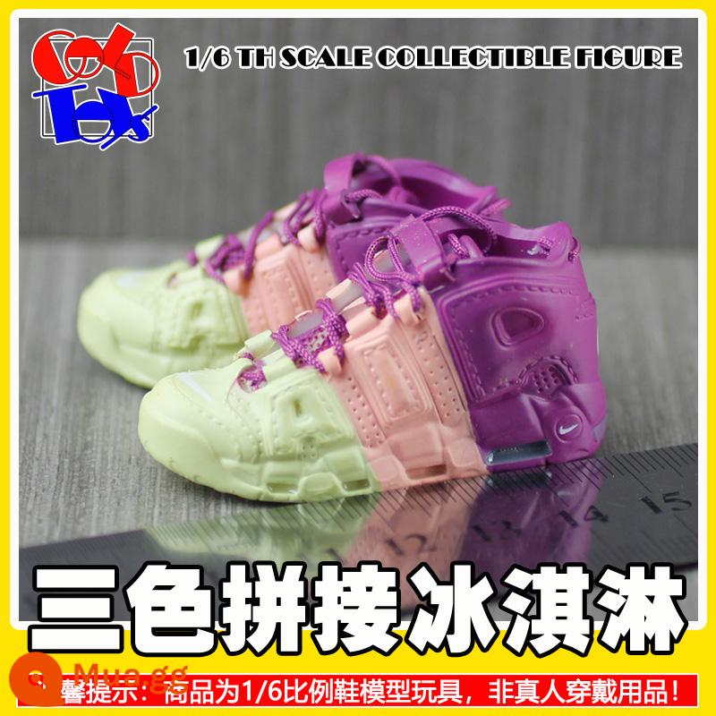 Hợp thời trang Handmade Sneakers Model Stereo Model Mini Shoes Pippen Series Trang trí quà tặng [Mẫu Zhongshan] - Kem nối ba màu [một cặp]