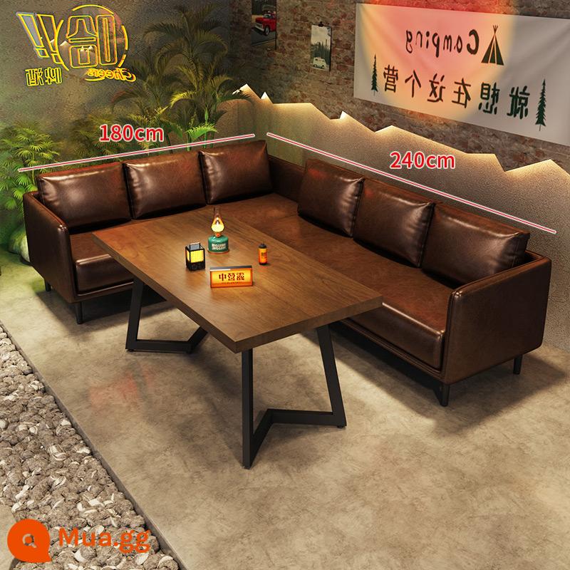 Quầy bar phong cách cắm trại Bàn ghế gỗ nguyên khối thanh rõ ràng phong cách công nghiệp ghế sofa sàn quán nướng cafe bistro sofa - Tổ hợp hình chữ L bên trái (có bàn)