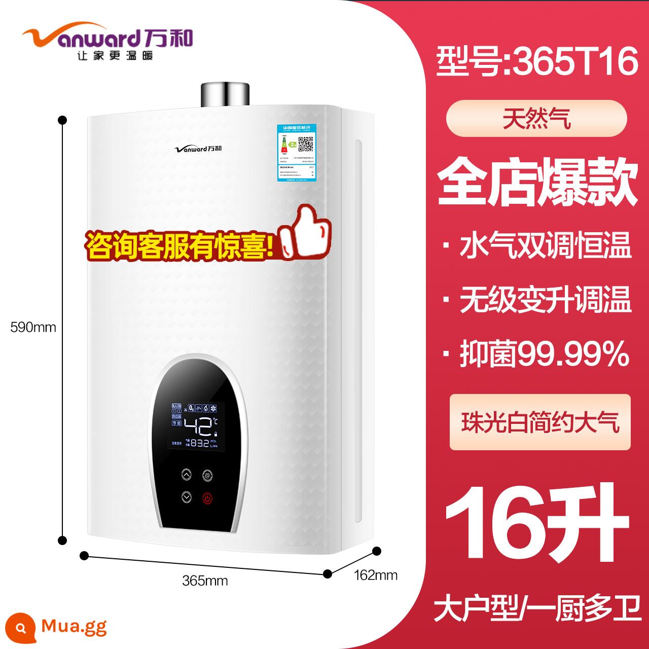 Wanhe 365t gas máy nước nóng gas gia dụng khí gas hóa lỏng 12/13L/16 lít nhiệt độ không đổi loại xả mạnh - 16 lít 16 lít (một bếp và nhiều phòng tắm)