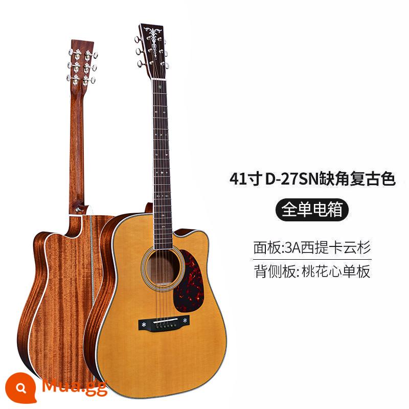 Chuyên nghiệp hơn cao cấp Watson thủ công full veneer đàn guitar veneer dân gian hộp điện đàn guitar acoustic 41 inch 40 inch fingerstyle - Hộp điện màu cổ điển góc khía D-27SN 41 inch