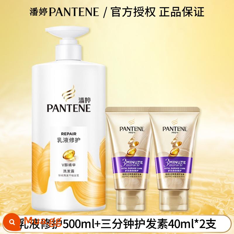 Dầu gội Pantene chăm sóc tóc sương để cải thiện độ xoăn cứng, kiểm soát dầu cho bé trai và bé gái dầu gội hàng đầu của thương hiệu chính thức - Dầu gội phục hồi nhũ tương 500ml + Mặt nạ tóc thần kỳ 3 phút 40ml * 2 miếng