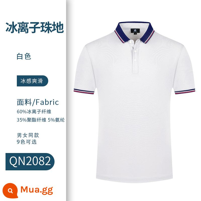 Quần áo làm việc tùy chỉnh áo sơ mi polo in logo ngắn tay áo thun làm việc quần áo làm việc quần áo văn hóa áo sơ mi làm việc quần áo thêu bông nguyên chất mùa hè - Trắng-QN2082#