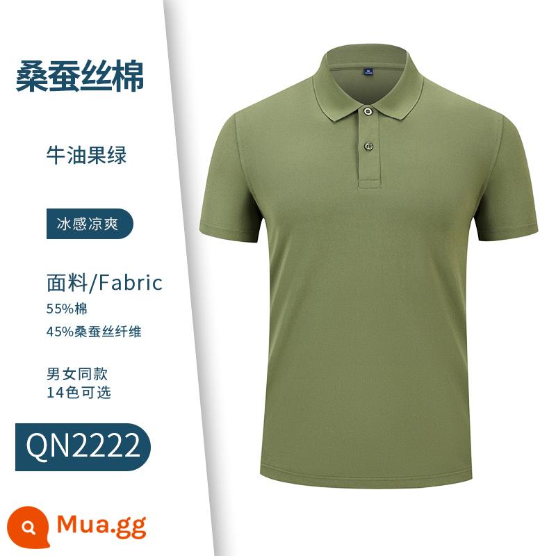 Quần áo làm việc tùy chỉnh áo sơ mi polo in logo ngắn tay áo thun làm việc quần áo làm việc quần áo văn hóa áo sơ mi làm việc quần áo thêu bông nguyên chất mùa hè - Bơ Xanh-QN2222#