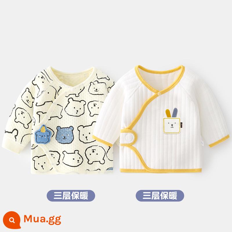 2 quần áo trẻ sơ sinh bé đầu cotton mùa xuân sơ sinh không xương nhà sư quần áo nửa lưng quần áo mùa xuân và mùa thu - Hùng Đạt + Đấu Tử